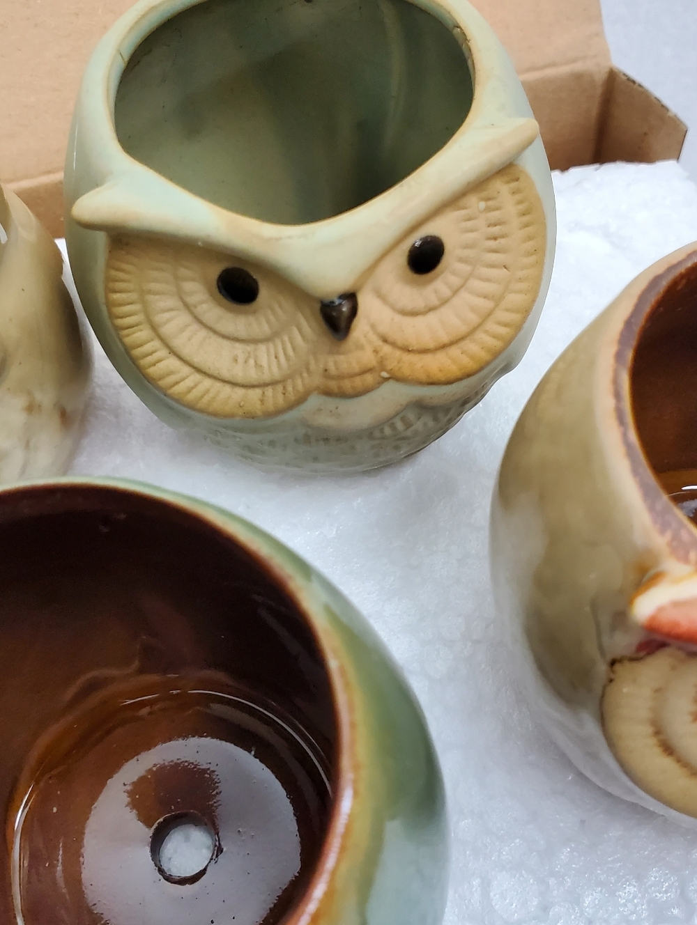 Luckego NIB 6 ceramic owl plant pots containers 2-1/4" high - Picture 4 of 7